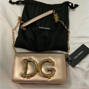 Dolce & Gabbana Gold Leather Small DG Girls Shoulder Bag